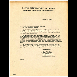 Letter from Tom Jenkins to Area 12 Association executive committee concerning Area 12 Residential Rehabilitation Program session held February 1, 1966