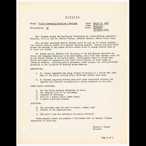 Minutes for Police Community Relations Committee meeting on March 29, 1966