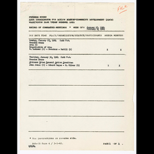 Agenda, summary and comments, minutes and attendance list for Citizens Urban Renewal Action Committee (CURAC) and area #3 meetings in January 1964