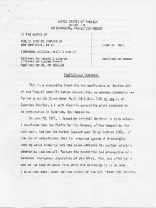 United States of America before the Environmental Protection Agency: In the matter of Public Service Company of New Hampshire, et al. (Seabrook Station, Units 1 and 2), Case No. 76-7 decision on demad