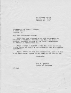 Letter to Representative John E. Murphy, from Paul E. Tsongas
