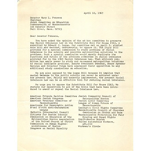 Letter to Senator Mary L. Fonseca.