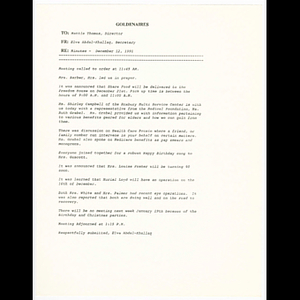 Minutes of Goldenaires meeting held December 12, 1991