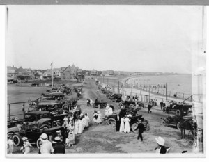 Waterfront and baseball field with spectators, Falmouth Heights, Mass., undated