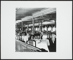 Interior view of the dining room on the steamship Commonwealth, location unknown, 1895-1900