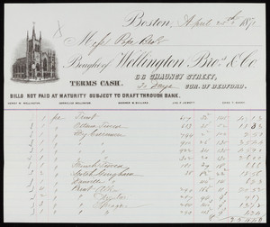 Billhead for Wellington Bros. & Co., textiles, 66 Chauncy Street, corner of Bedford, Boston, Mass., dated April 25, 1871