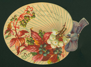 Christmas card, with leaf and berry design, undated