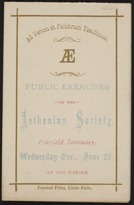 Public exercises, Aethenian Society, Fairfield Seminary, Fairfield, New York, undated