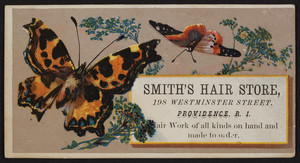 Trade card for Smith's Hair Store, 198 Westminster Street, Providence, Rhode Island, undated