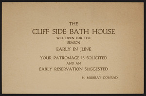 Trade card for The Cliff Side Bath House, location unknown, undated