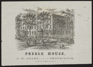 Trade card for Preble House, C.H. Adams, Portland, Maine, ca. 1865