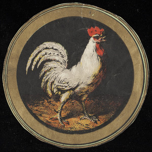 Label, white rooster, location unknown, undated
