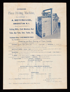 Circular, improved piece dyeing machine, manufactured by A. Hopkins & Co., Bridgeton, Rhode Island