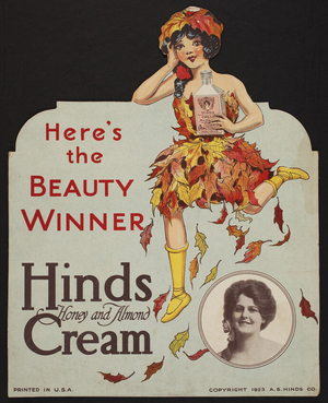 Advertisement for Hinds Honey and Almond Cream, A.S. Hinds Co., location unknown, 1923