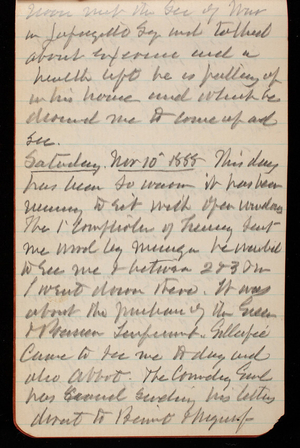 Thomas Lincoln Casey Notebook, September 1888-November 1888, 94, noon went to the Sec of War