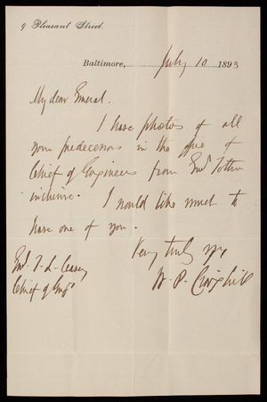 [William] P. Craighill to Thomas Lincoln Casey, July 10, 1893