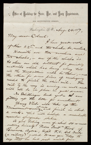 Bernard R. Green to Thomas Lincoln Casey, August 24, 1887