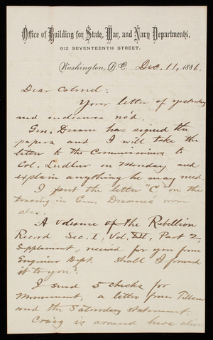 Bernard R. Green to Thomas Lincoln Casey, December 11, 1886