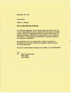 Memorandum from Judy A. Chilcote to Ernie Green