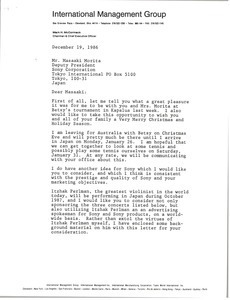 Letter from Mark H. McCormack to Masaaki Morita