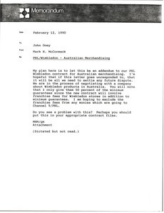 Memorandum from Mark H. McCormack to John Oney