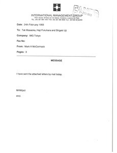 Fax from Mark H. McCormack to Tak Masaoka, Haji Fukuhara, and Shigeki Uji