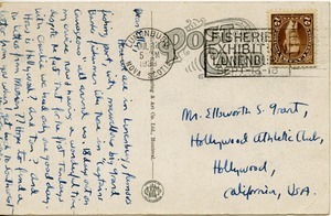 Postcard from Ellsworth Strong Grant to Caleb Foote