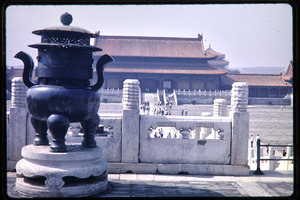 Forbidden City: bronze urn and stone work