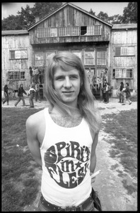 Michael Metelica standing in front of the Warwick dormitory, Brotherhood of the Spirit commune