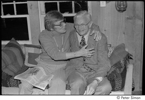 Ram Dass and dad at mum's: Phyllis Alpert with her arms around George Alpert