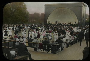 Bandshell and crowded outdoor dance floor