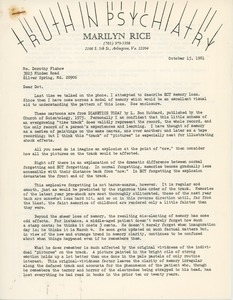 Letter from Marilyn Rice to Dorothy Fishow