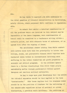 Letter from Pan African Congress to unidentified correspondent