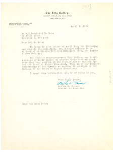 Letter from New York City College to W. E. B. Du Bois