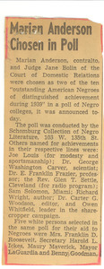 Marian Anderson Chosen in Poll