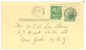 Postcard from Pullman Company to W. E. B. Du Bois