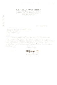 Letter from Alfred Young to National Committee to Defend Dr. W. E. B. Du Bois and Associates in the Peace Information Center