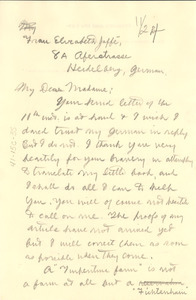 Letter from W. E. B. Du Bois to Elisabeth Jaffe