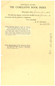 Letter from H. W. Wilson to W. E. B. Du Bois