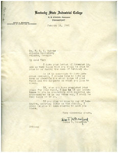Letter from Kentucky State Industrial College to W. E. B. Du Bois