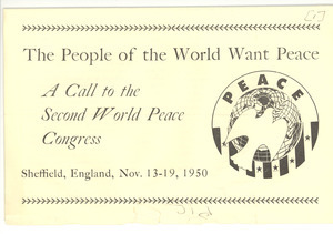 The People of the world want peace: a call to the Second World Peace Congress