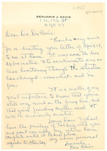 Letter from Benjamin J. Davis to W. E. B. Du Bois