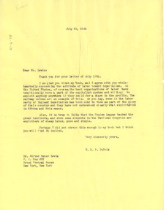 Letter from W. E. B. Du Bois to Alfred Baker Lewis