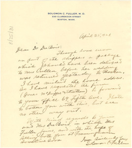 Letter from Solomon C. Fuller to W. E. B. Du Bois
