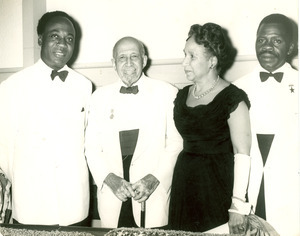 W. E. B. Du Bois and Shirley Graham Du Bois at reception following inauguration of President Kwame Nkrumah