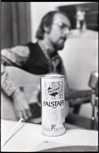 Mike Brewer with Falstaff beer can in foreground