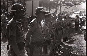 Antiwar demonstration at Fort Dix, N.J.: line of military police standing by