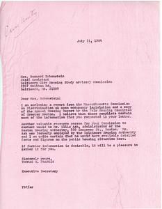 Letter from executive secretary Thomas B. Francis to Staff Assistant Bernard Rubenstein concerning resources Francis gathered upon Rubenstein's request