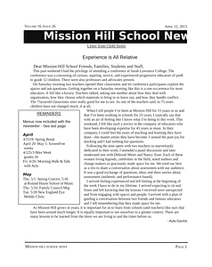 Mission Hill School newsletter, April 12, 2013
