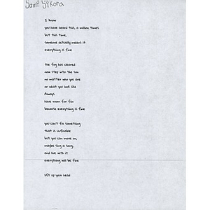 Poem sent to Boston Medical Center ("Everything is fine!")